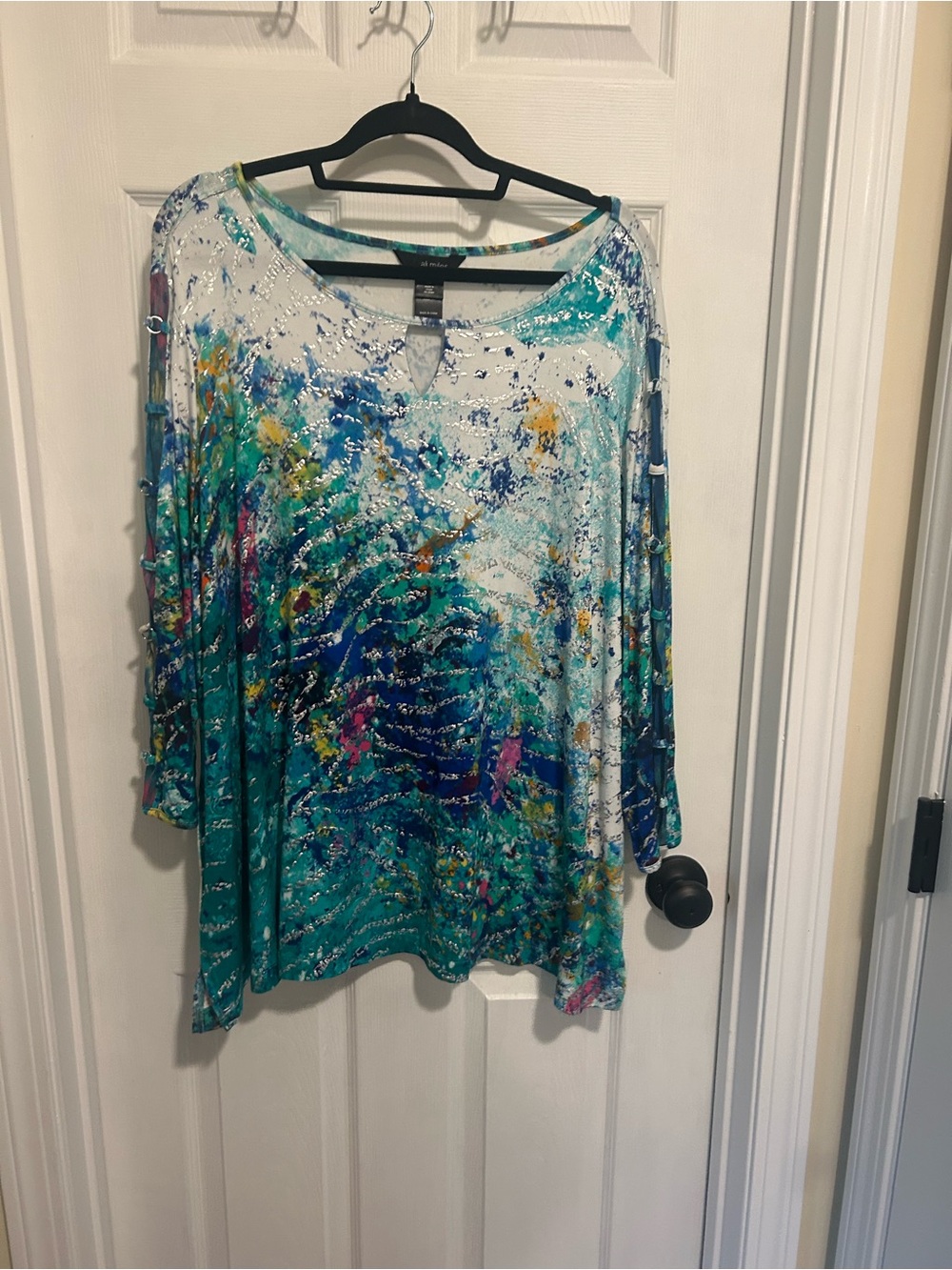 Ali Miles Teal Multicolor Abstract Print Tunic